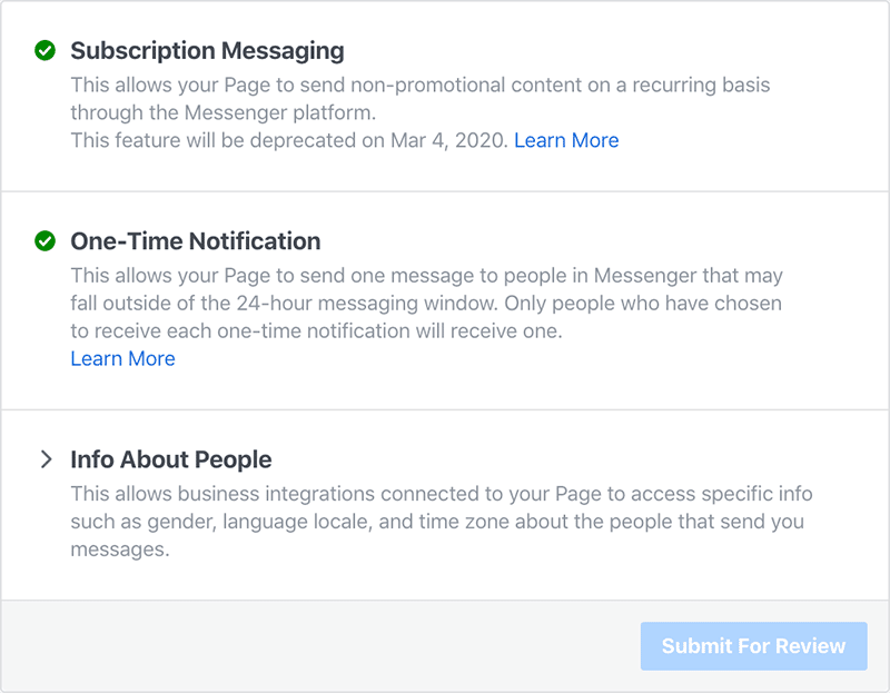 One Time Notification Request via your Page Settings