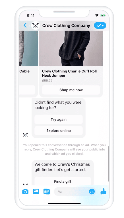The Crew Clothing Facebook Messenger Chatbot