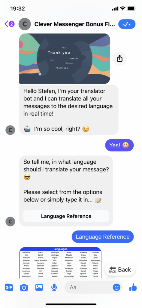 The Start of the Language Translator Chatbot Flow
