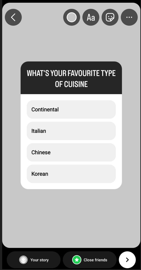 Instagram story games - Favorite Cuisine Poll