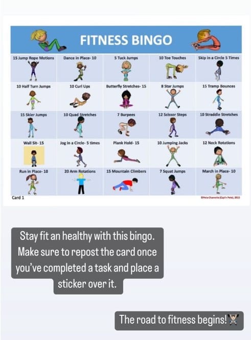 Instagram story games - Fitness Bingo