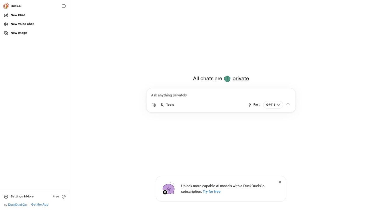 Free AI Chatbot Duck.ai Interface