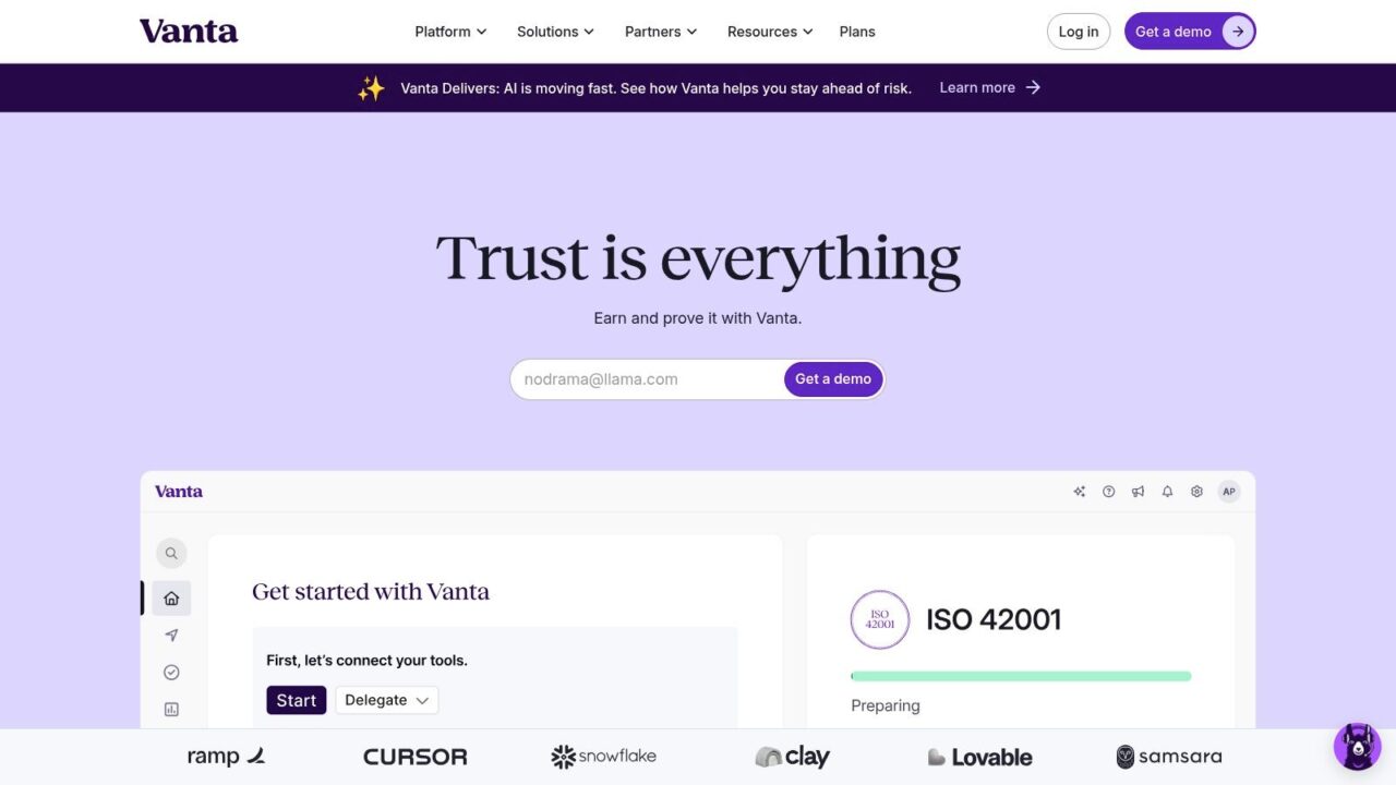 Compliance Automation Tools Vanta Dashboard