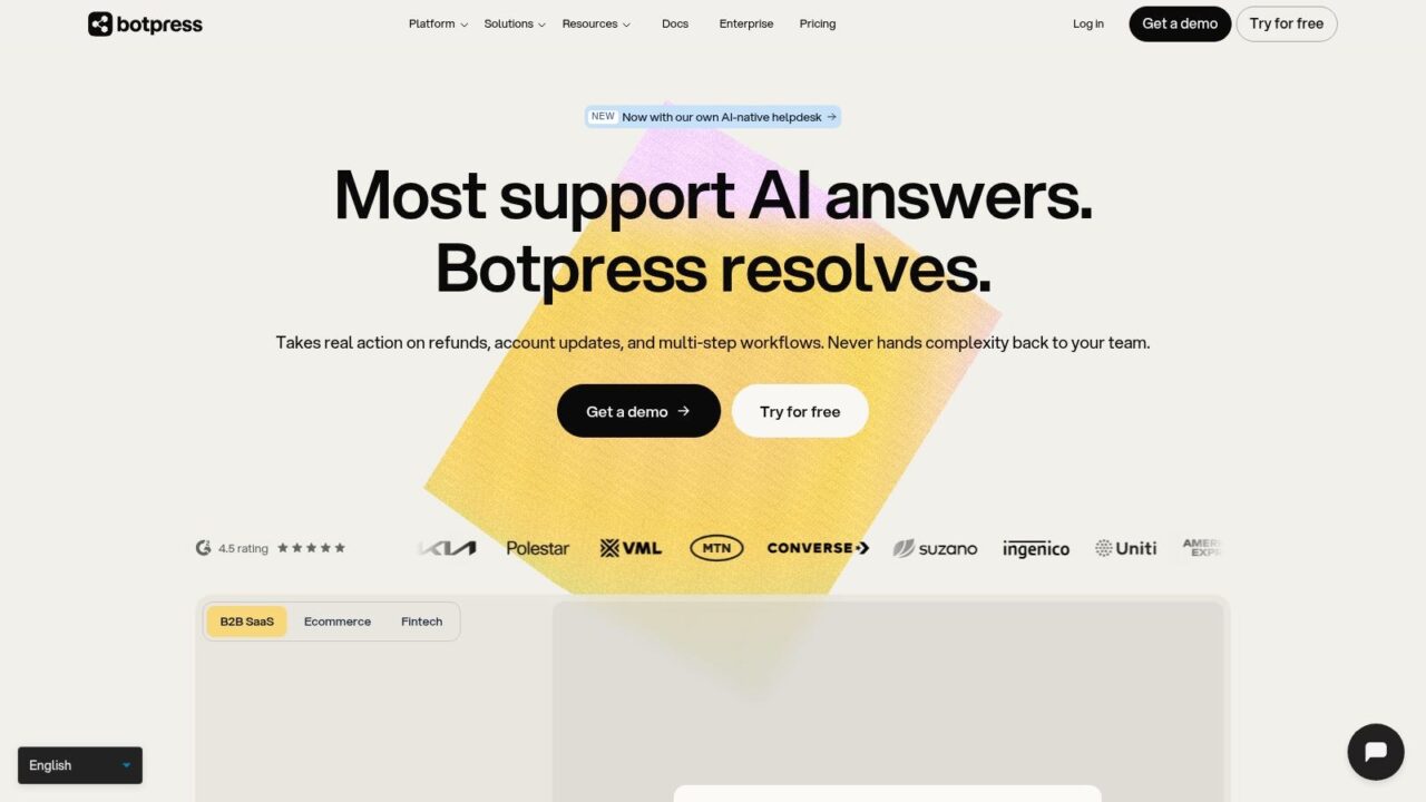 AI Chatbot Builder Botpress Landing Page